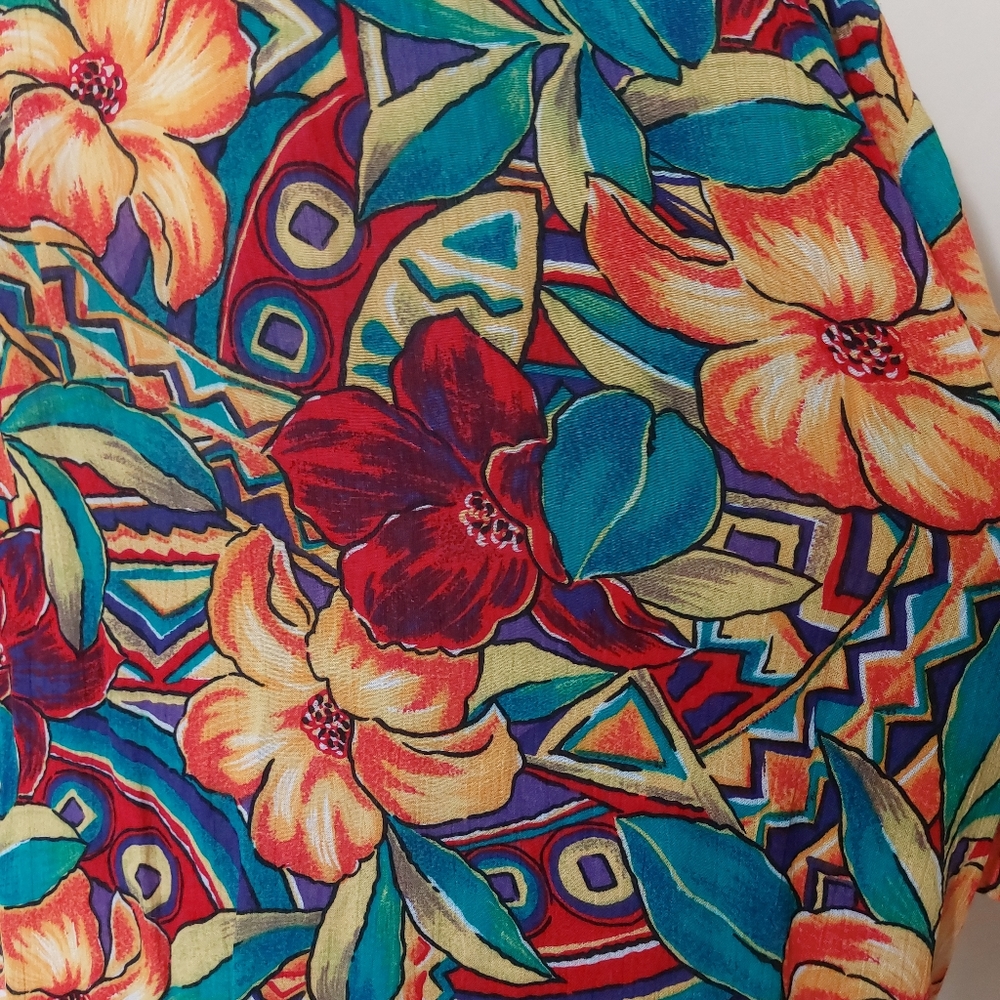 Vintage 80s Maggie McNaughton Plus Size 20W Colorful Hawaiian Floral Flowy Top - Picture 6 of 11